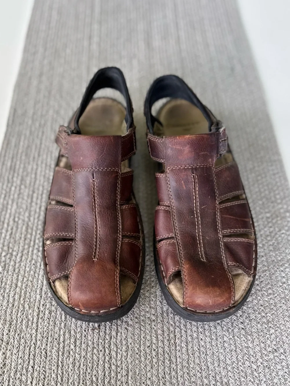 Vintage 90s Dockers Brown Leather Fisherman Sandals Boat Shoes Size 12